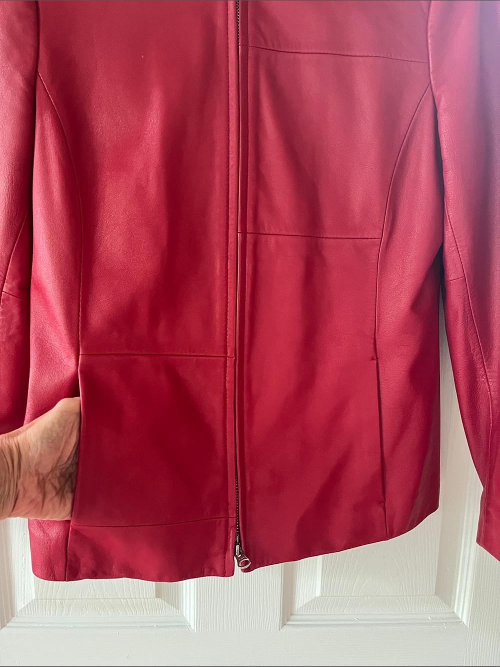 Classiques EntierRed Collarless Leather Zip Jacket - Picture 3 of 5